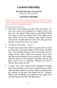 Lazarus Vespers